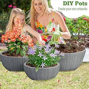 Large Succulent Pots Set of 3, Shallow Pot Planters - 11, 14, 17 Inch Wide Concrete Planter, Indoor Outdoor Bonsai Pot with Drainage, Cactus Flower Plant Container Bowl for Home Patio Garden (Gray) Large Succulent Pots Set of 3 Shallow Pot Planters 11 14 17 Inch Wide Concrete Planter Indoor Outdoor Bonsai Pot with Drainage Cactus Flower Plant Container Bowl for Home Patio Garden Gray