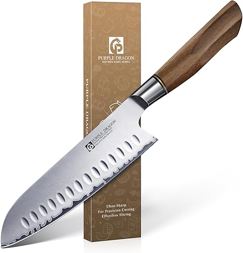 Miniatura 8 de Purple Dragon Cuchillo Nakiri, Cuchilla para Carne de 7 Pulgadas, Cuchillo de Cocina Japonés de Acero Alemán Vg10 para Cortar Carne, Picar, Cortar