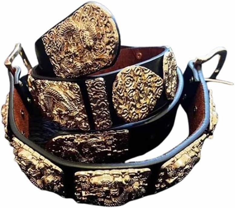 Hanfu Double Buckle Belt For Men Women Chinese Vintage Dragon Pattern Metal&PU Belt Hanfu Accessories