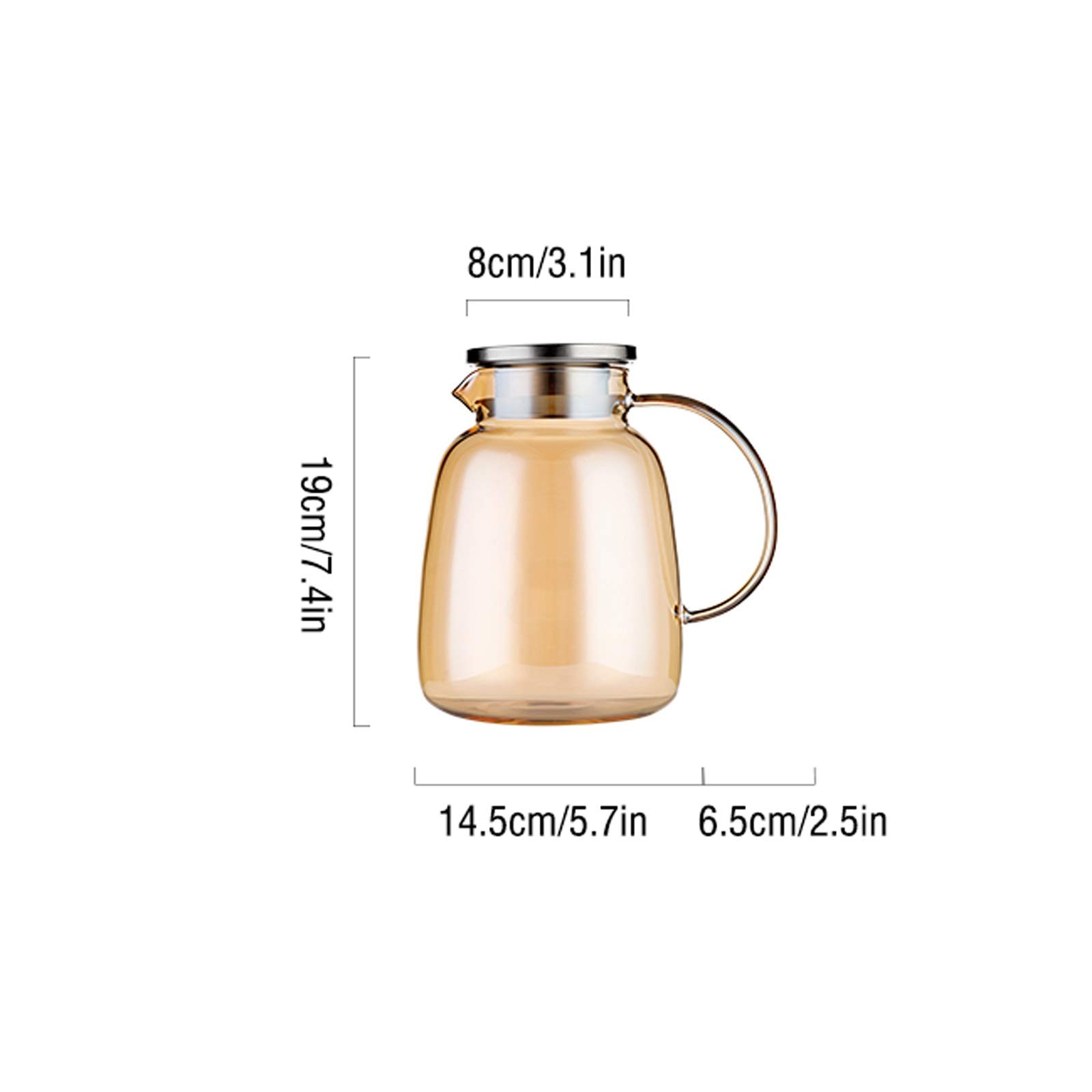Jarra de Vidrio Jarra de Agua Jarra de Vidrio Simple con Cubierta de Acero Inoxidable Tetera de Vidrio calentable de Silicona GaoPeng con Mango Anti-escaldado