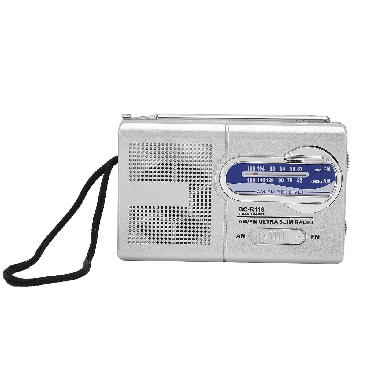 Namvo Am Fm radio zasilane bateriami wielofunkcyjne srebrno-szare przenośne mini radio nadaje się do podróży, wędrówek i jazdy na rowerze (Bez baterii)