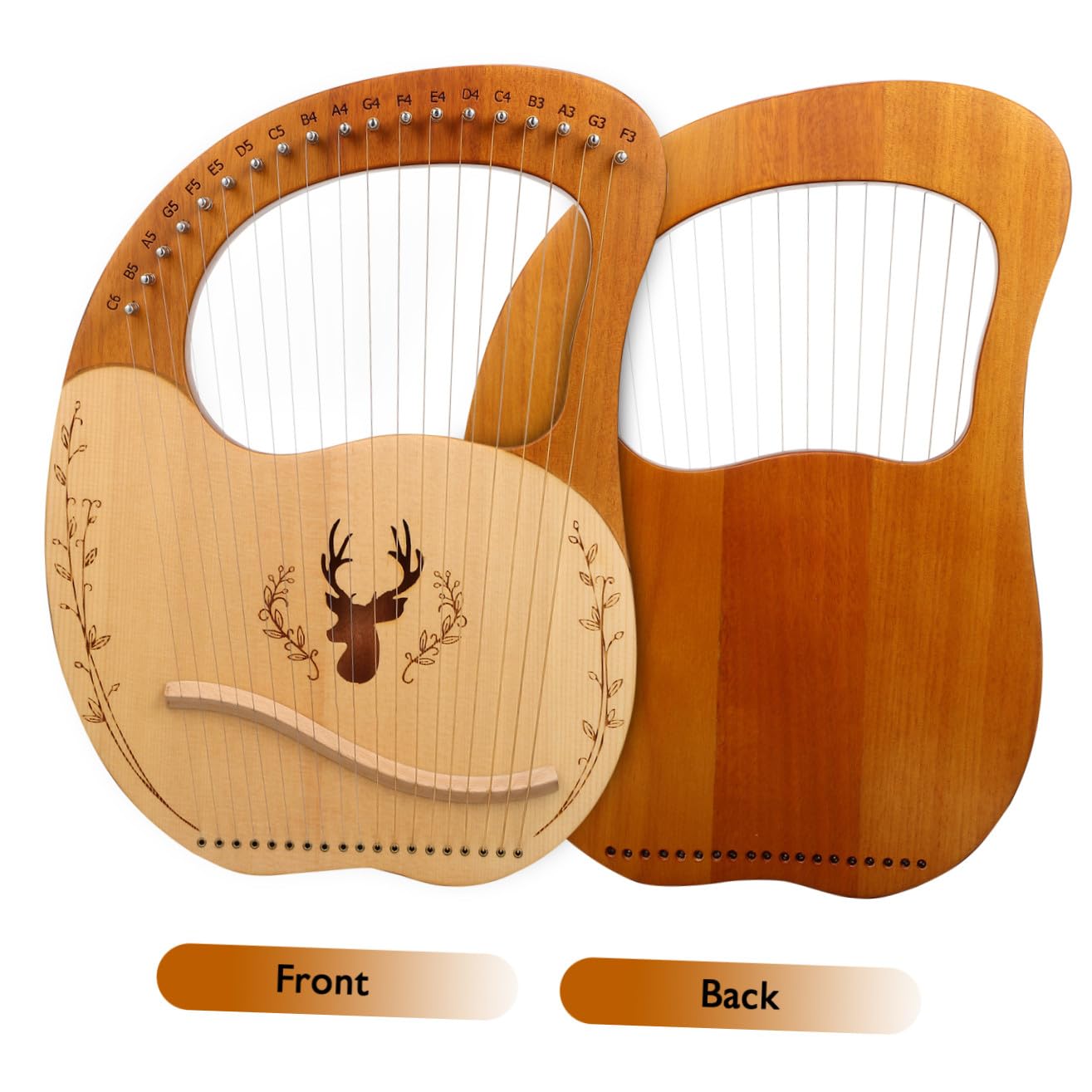 TOYANDONA Set di Lira a 19 Corde e Borsa, Strumento Musicale per Principianti in Legno con Chiave di Accordatura con Bordi Arrotondati e Effetto Fischio Continuo