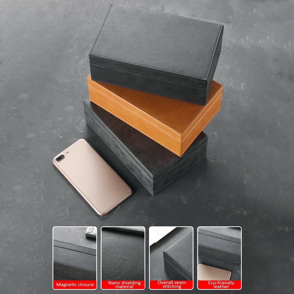 Shkalacar Faraday Box kluczyk samochodowy, skórzana skrzynka na klucze z ochroną przed promieniowaniem i funkcją blokowania ETC/NFC/RFID, ochrona przed kradzieżą, klatka blokująca sygnał, do