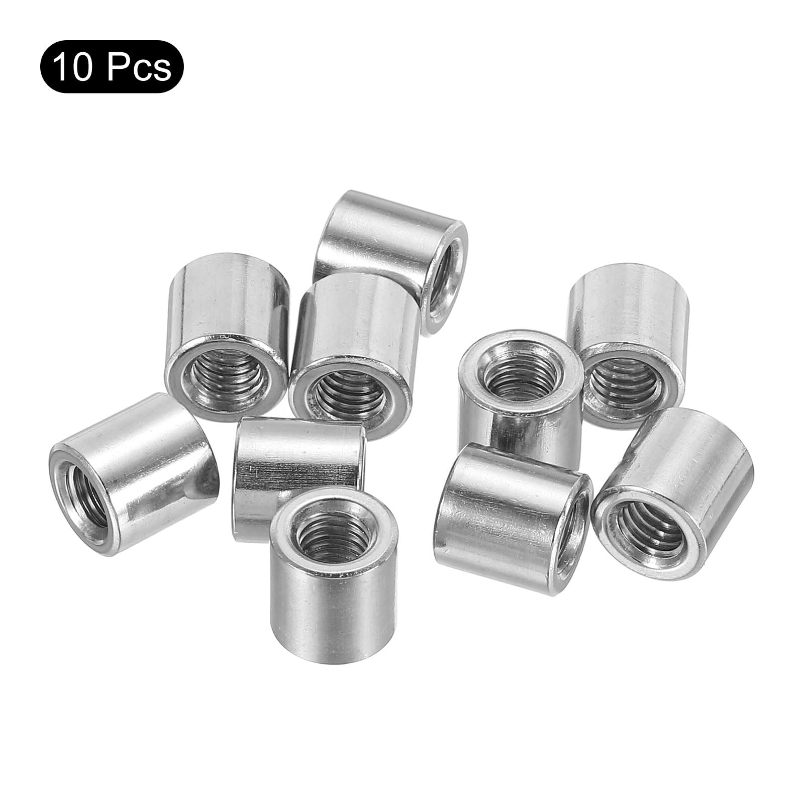 QUARKZMAN 10 stuks M4 ronde verbindingsmoeren, 304 roestvrij stalen koppelingsmoeren 8 mm/0,31 inch lengte huls stang penmoer voor houder, M4 x 8 x 6 mm