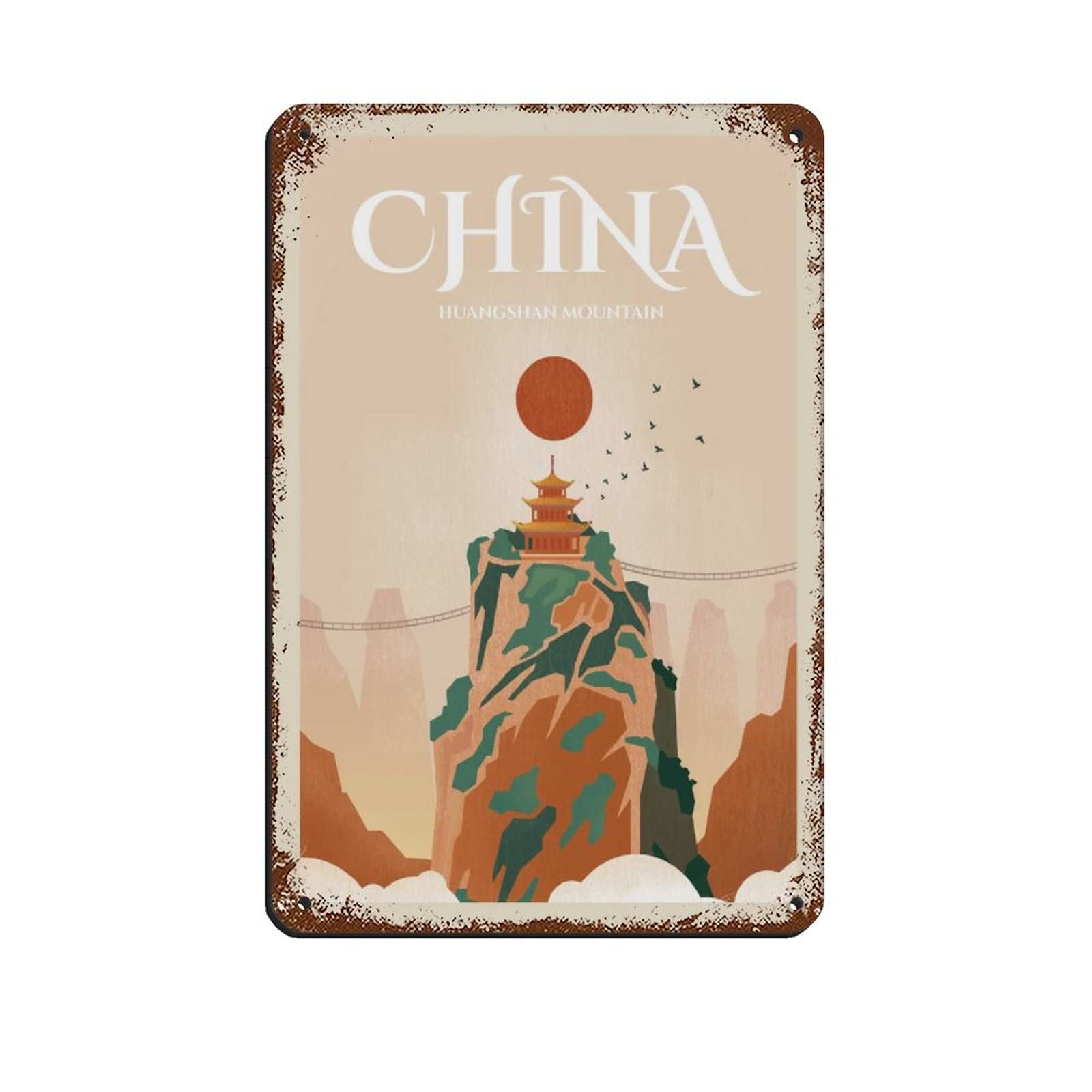 Plaque Décorative Métal Paysage Asiatique 30x20 Cm - Neuve - Décoration Murale