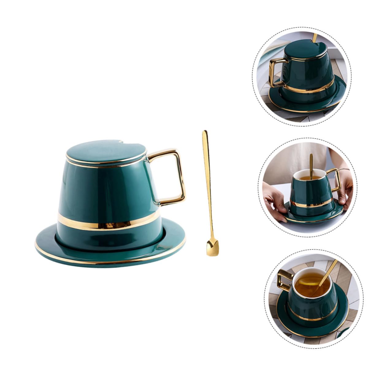 Set di Tazze da Caffè Tazza e Piattino Verde in Ceramica Stile Europeo per Ufficio e Bar
