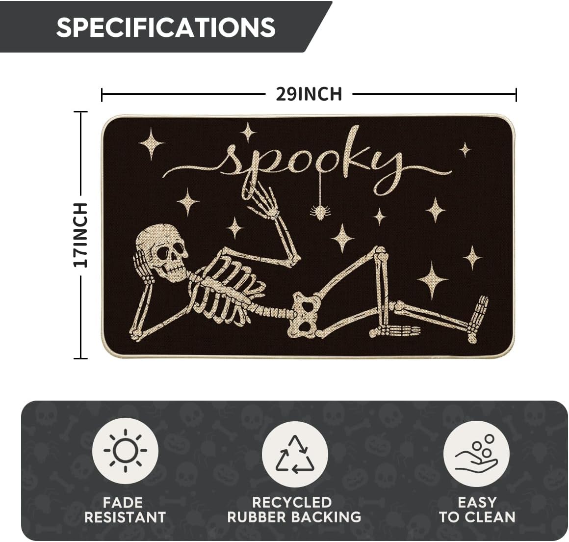 Artoid Mode Spooky Skeleton Spider Bone Black Halloween Doormat 17x29 Inch