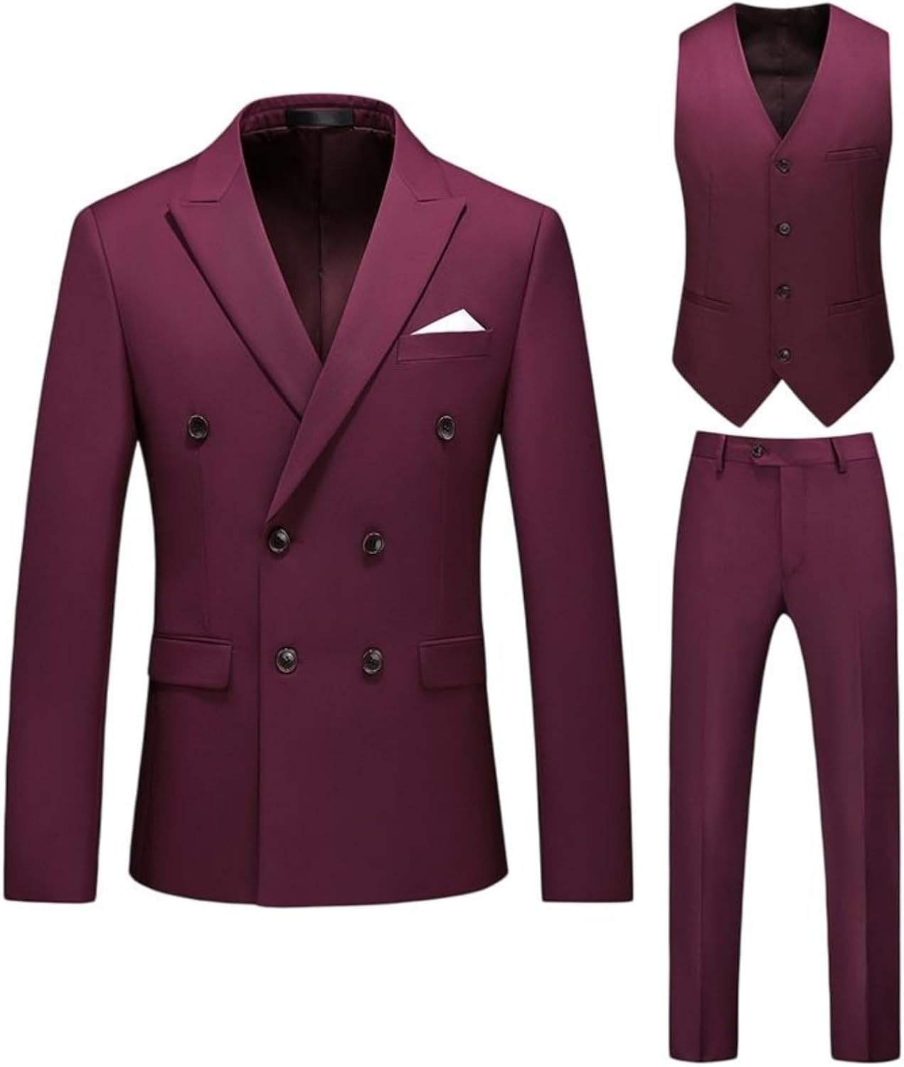 Men's 3 Piece Suit Set Slim Fit StCollar One Button Cutout Design Blazer Vest Pants for Business Casual
