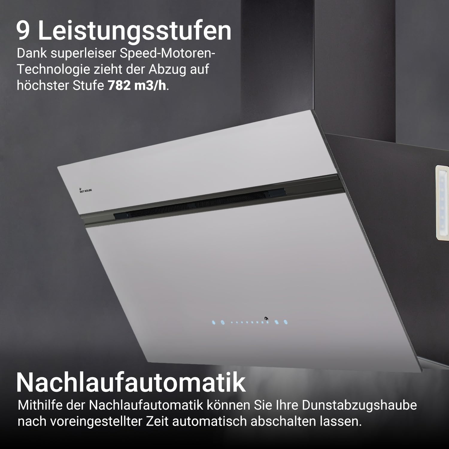 KKT KOLBE A+++ okap kuchenny 90 cm 782 m³/h obieg powietrza wylotowego bez głowy | czarne białe szkło | automatyczne postępowanie | Smart WiFi App WLAN | SensorTouch | RGBW oświetlenie LED |