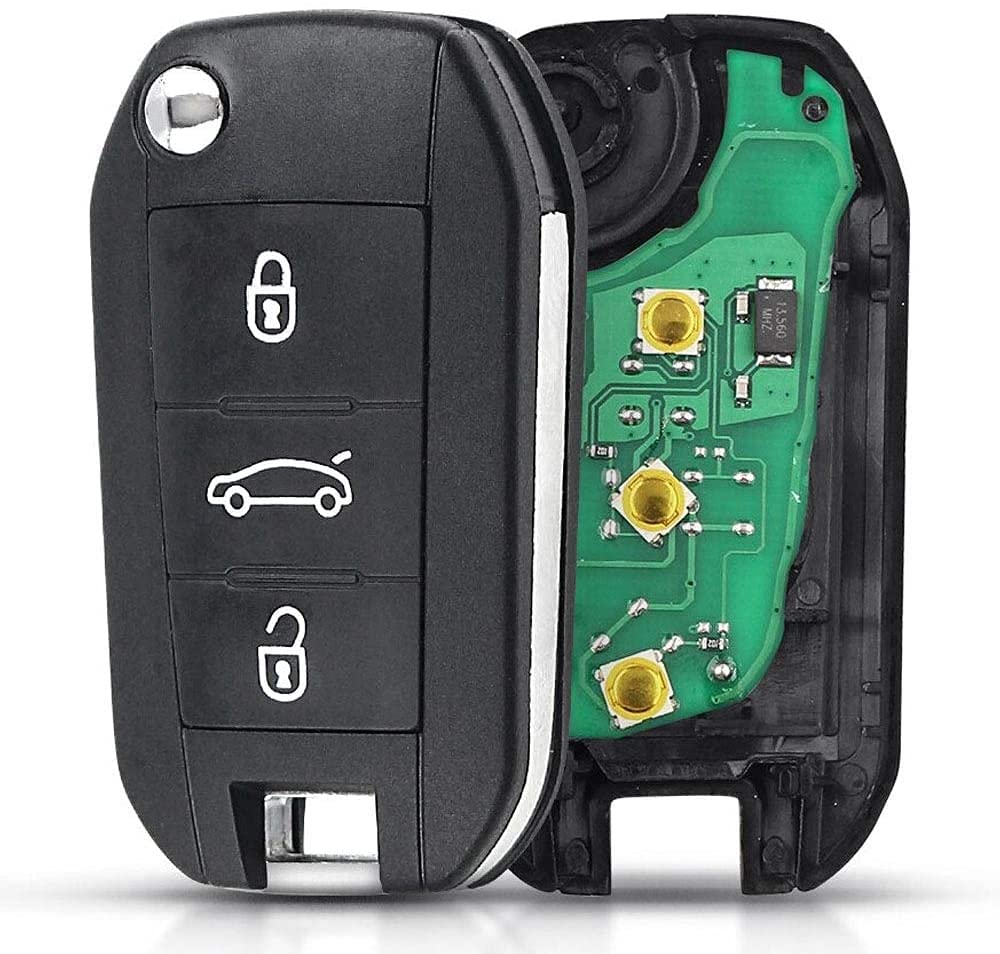 ProPlip - Llave completa con programación electrónica compatible con Peugeot 3 botones 2008 3008 308 5008 508 434 MHz Mando a distancia en blanco