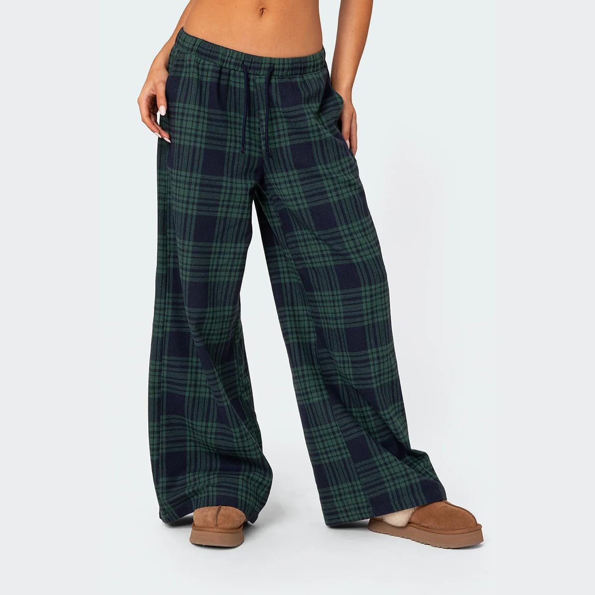 Women Vintage Plaid Baggy Pants Y2K Gingham Elastic Waist Wide Leg Sweatpants Casual Lounge Trousers with Pocket - Image 2