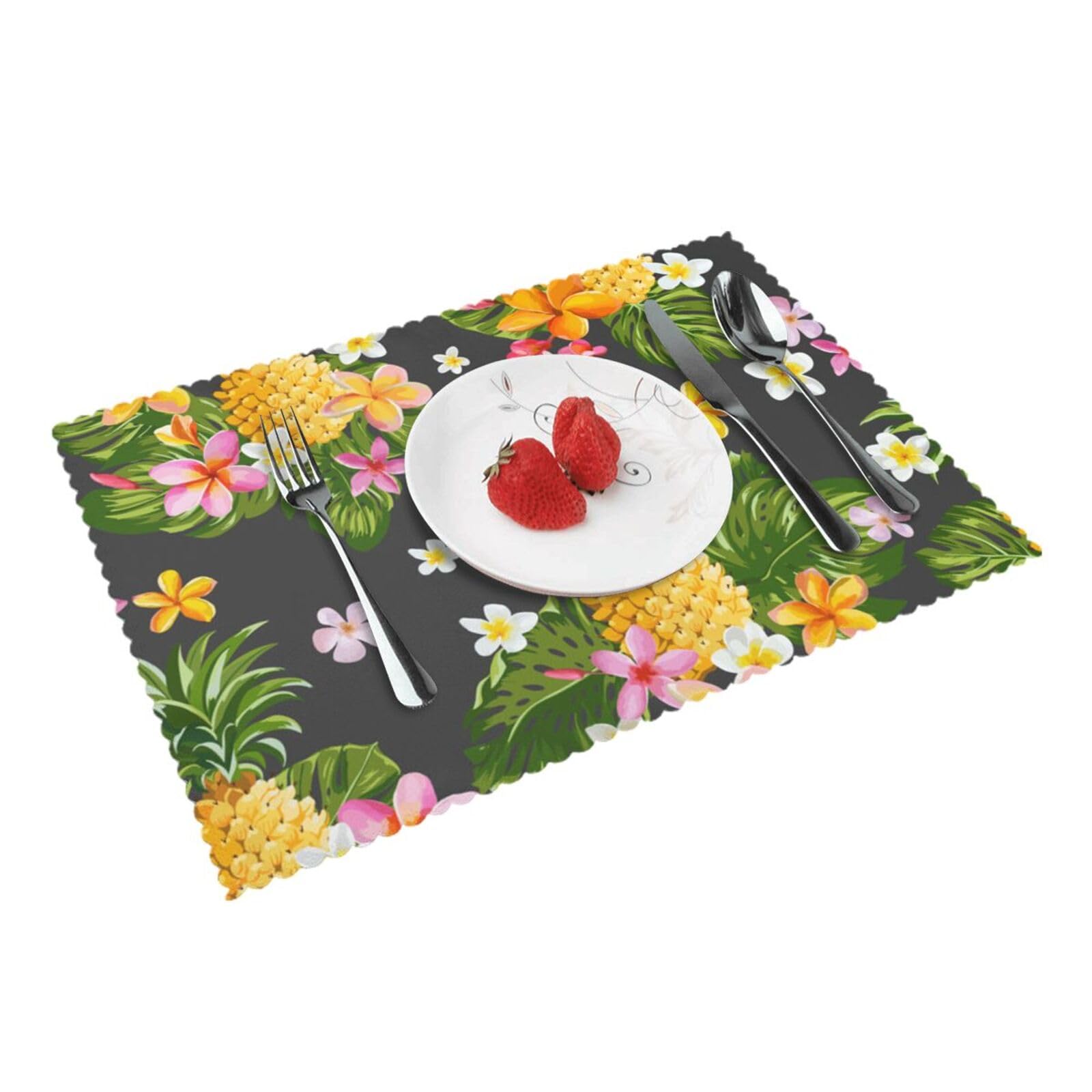Bnvsadc Tropical Pineapple Hawaiian 4 Pcs Heat Resistant Placemat 45X30 Cm, Printed Non-Slip Place Mats For Kitchen Dining Table Indoor Outdoor