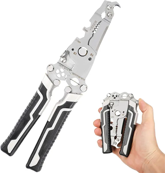 18 in 1 Wire Stripper Foldable Crimper Tool, 2025 New Multifunctional Electrical Folding Pliers for Cutting, Stripping, and Crimping Wires, Portable Electric Wire Stripper with Cable Cutter - Grey