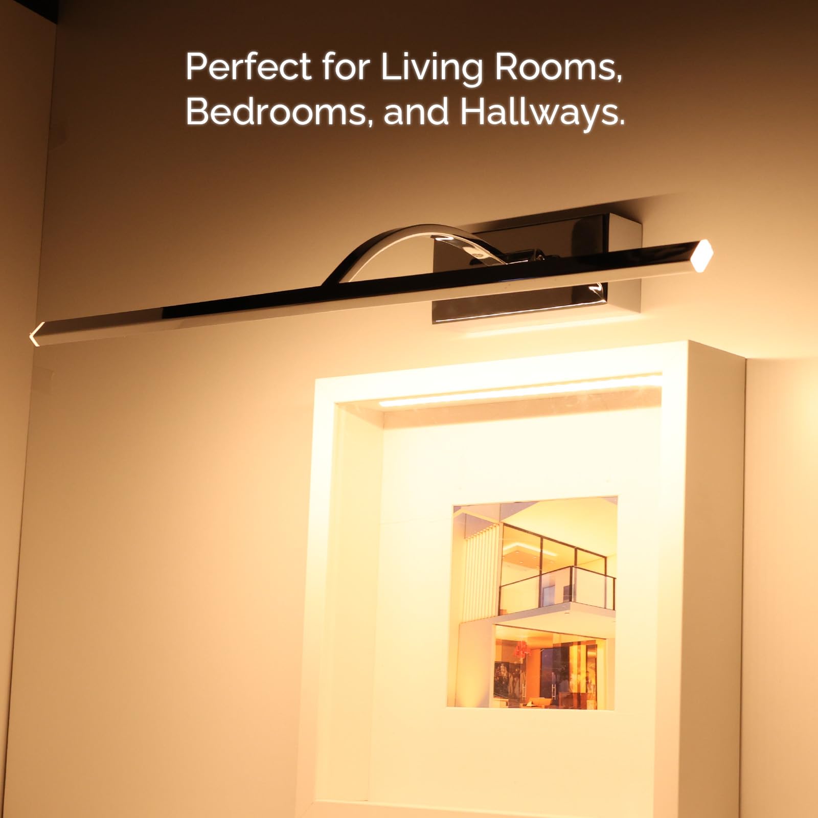 Alpinaluz Aplique Pared LED para Cuadros 8W 2700K Cromado Brillante 45,5 cm | Barra orientable 180° con difusores acrílicos para espejos, vitrinas, muebles y decoración mural