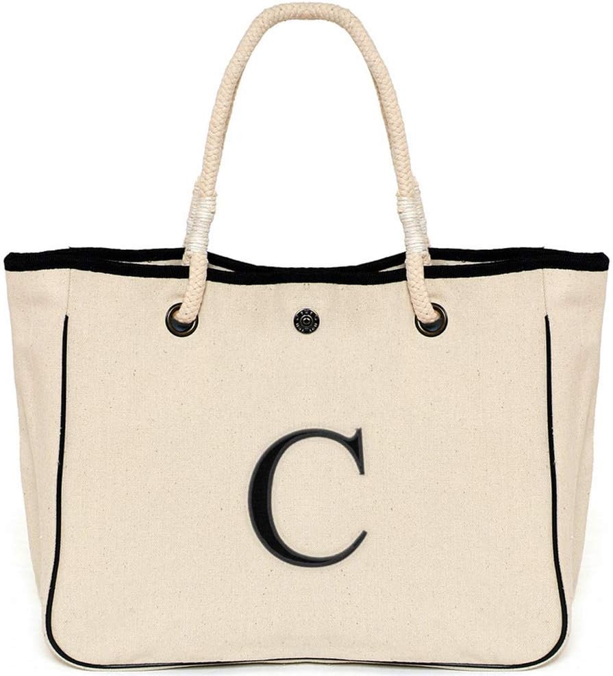 Monogram Name Canvas Tote Shoulder Bag