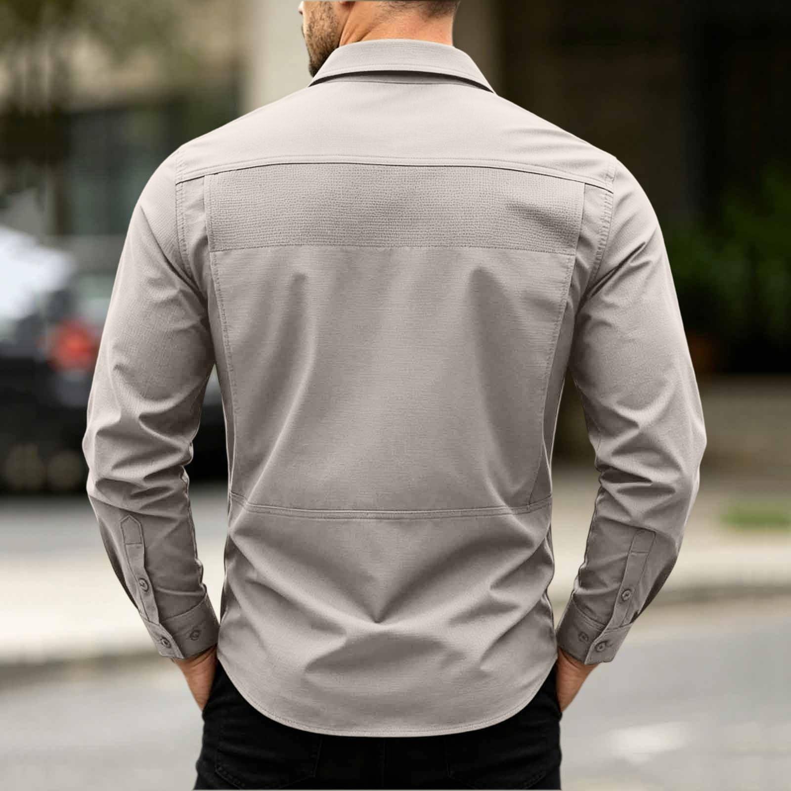 Herren Hemd Langarm Knöpfe Kragen Locker Taschen Hemden