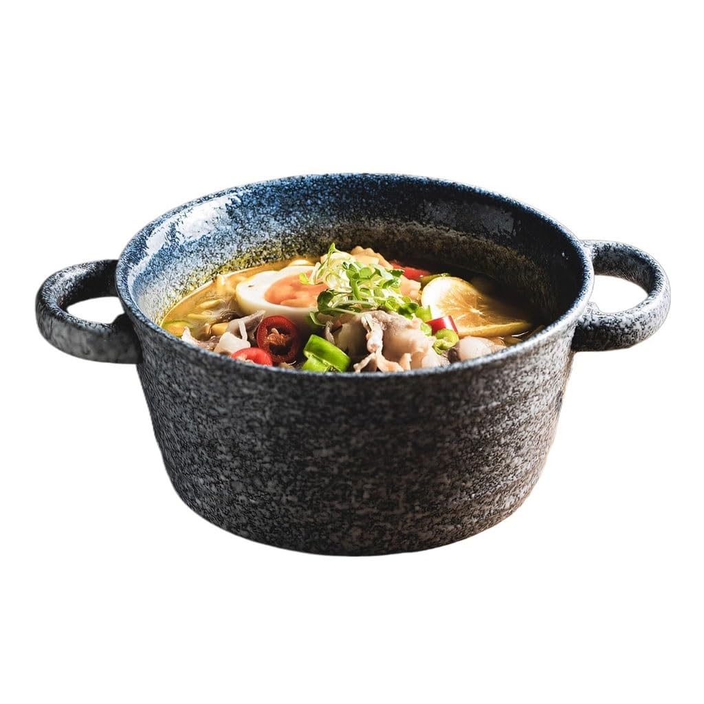 XYIANG Soup Bowl Household Binaural Ceramic Large Bowl Retro Large Instant Noodle Bowl Kitchen Microwaveable Soup Bowl Deep Bowls