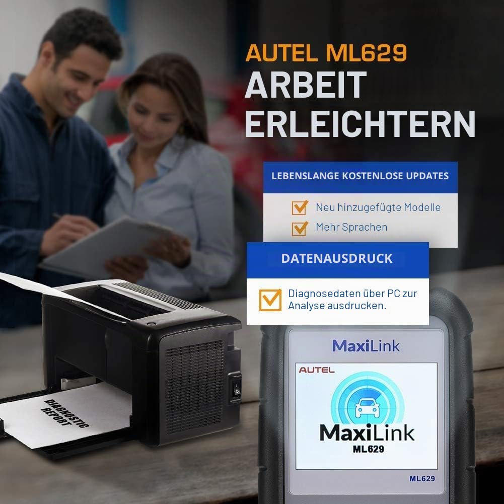 Autel ML629 OBD2-Diagnosegerät Kfz-Auslesegerät alle OBDII Dieselmotor Benzinmotor, Airbag Antiblockiersystem Motor Getriebe System Tiefe Diagnose, 14 Sprache Deutsche inkl. | Mechanic Full OBDII Code Reader w/DTC Lookup AutoVIN, OBD2 Live Data, Up of AL6