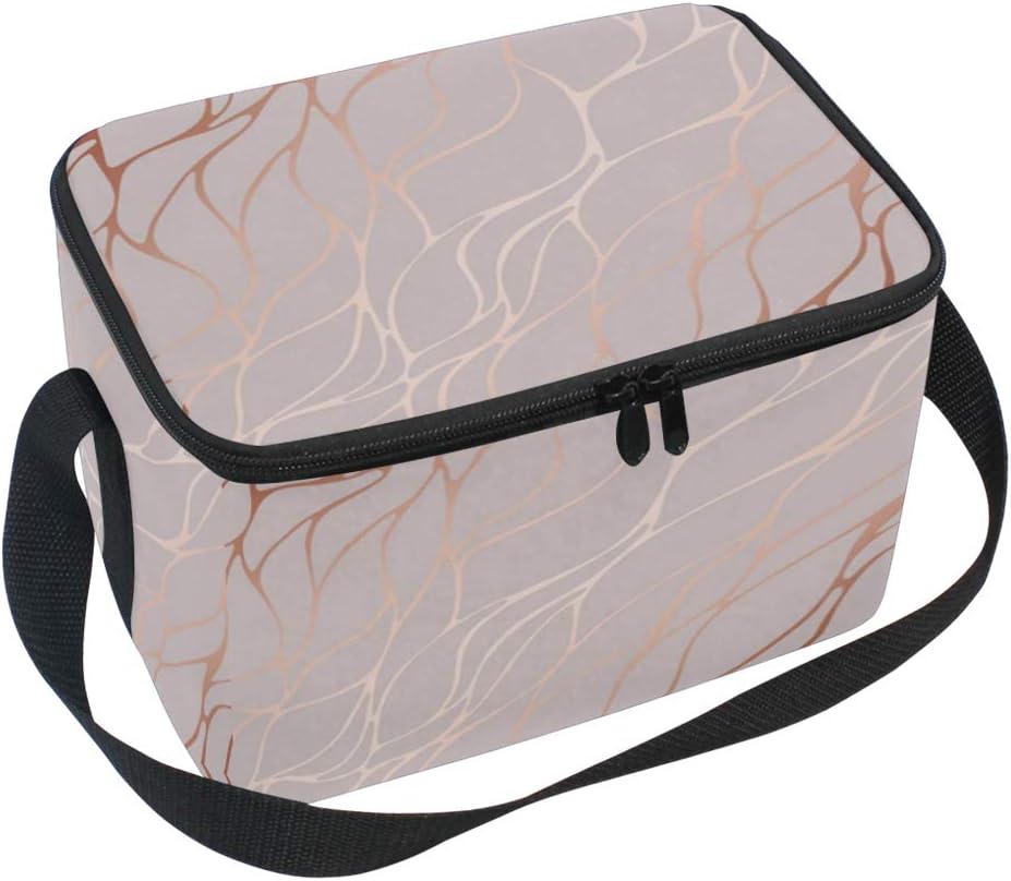 Hunihuni Rose Gold Marble Portable Insulated Lunch Bag Tote Box Cooler Bag Lunch Organizer for School Office Outdoor Picnic