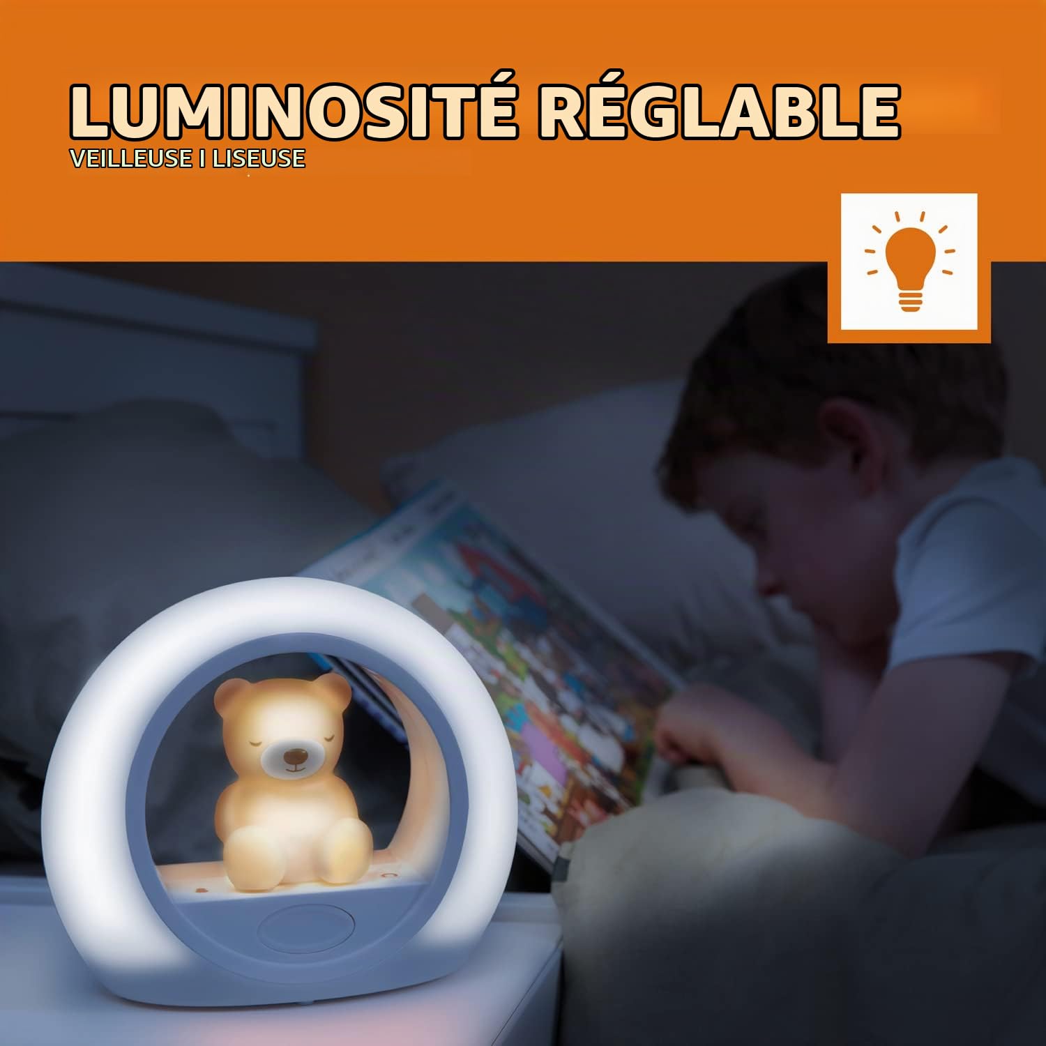 ZAZU Veilleuse Billy l'ours – Effrayez l'obscurité avec Billy | Arrêt automatique et capteur de pleurs | Deux luminosités réglables | Veilleuse activée par les pleurs | Cadeau d'aide au sommeil pour