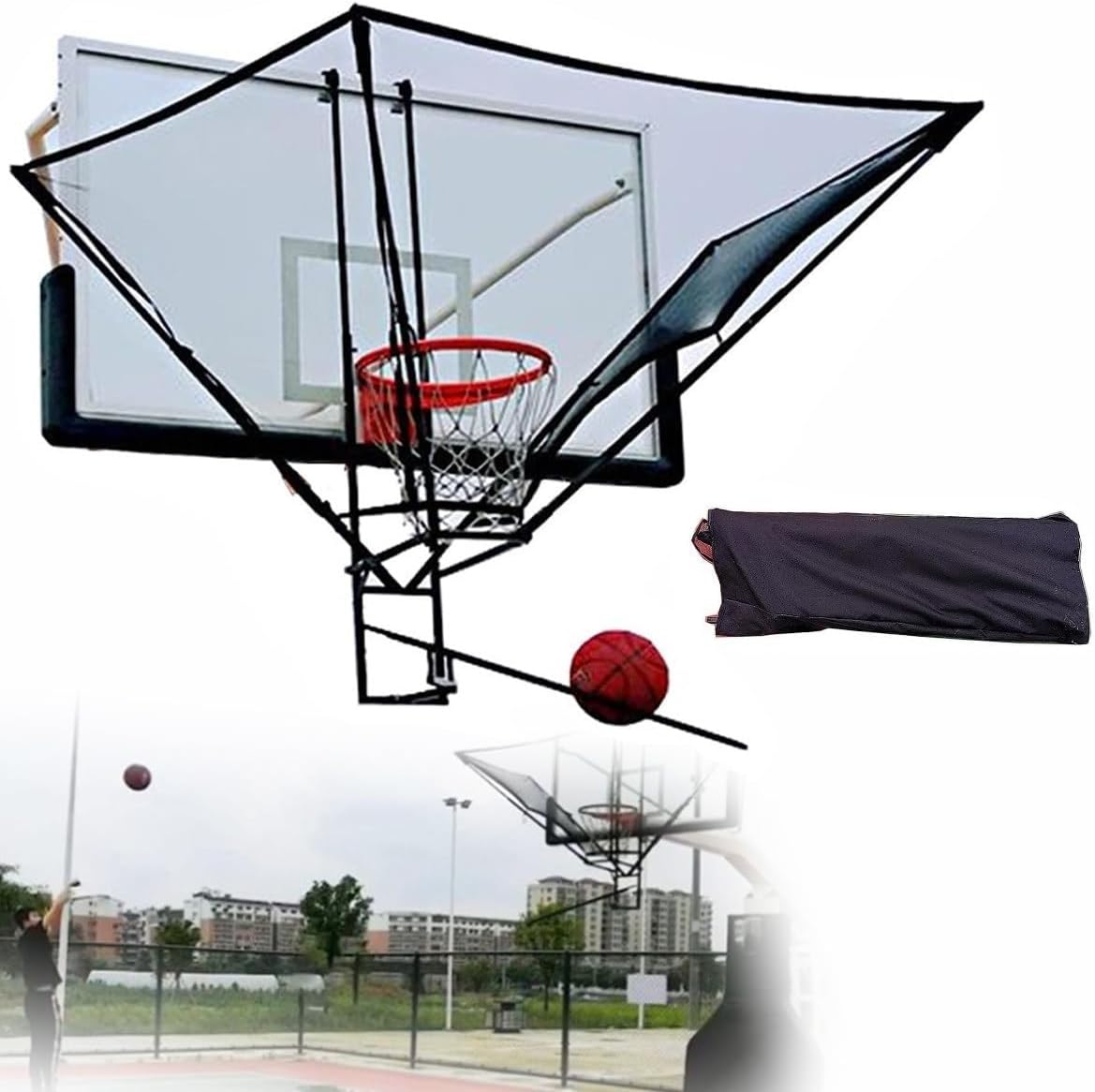 Basketball Hoop Returner Shot Return Apparatus Shooting Machine Hang Rebounder Net Attachment 180 Degree Rotatable Chute for