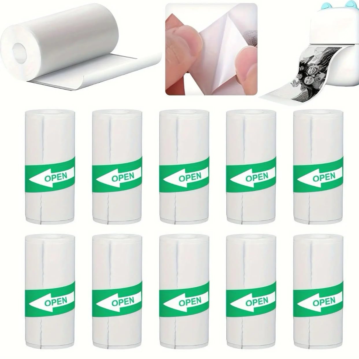 Papel de impresión térmica para cámara – 10 rollos de 57 x 25 mm, papel autoadhesivo blanco, impresión sin tinta, ideal para mini impresora fotográfica infantil