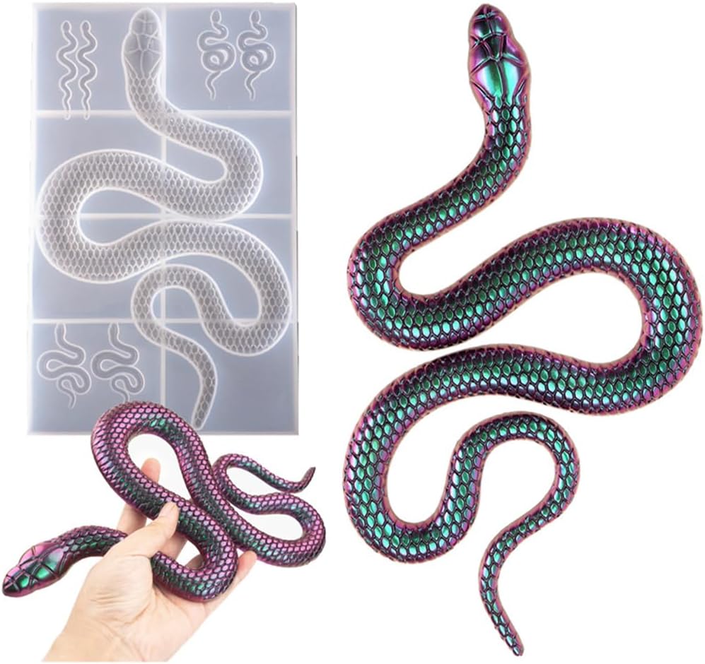 KyeeaDIY Large Snake Epoxy Casting Mold for Wall Hanging and Home Decoration, with 6 Small Snake Mold for Jewelry DIY Epoxy Mold for Earring, Keychain Crafts Decoration Making