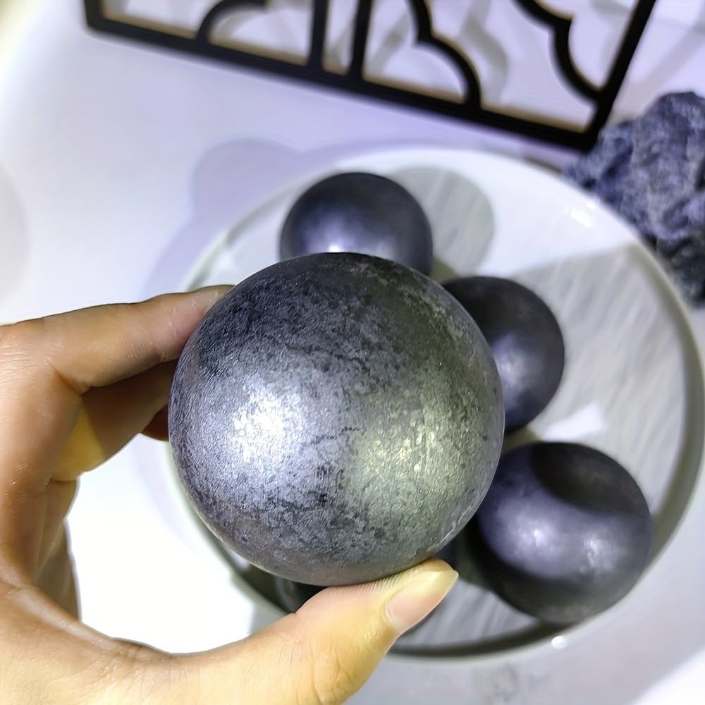 DPURPIWADY 1pc 5-6cm Shungite Crystal Ball Polished Quartz Sphere for Spiritual FengShui and Home Decorat