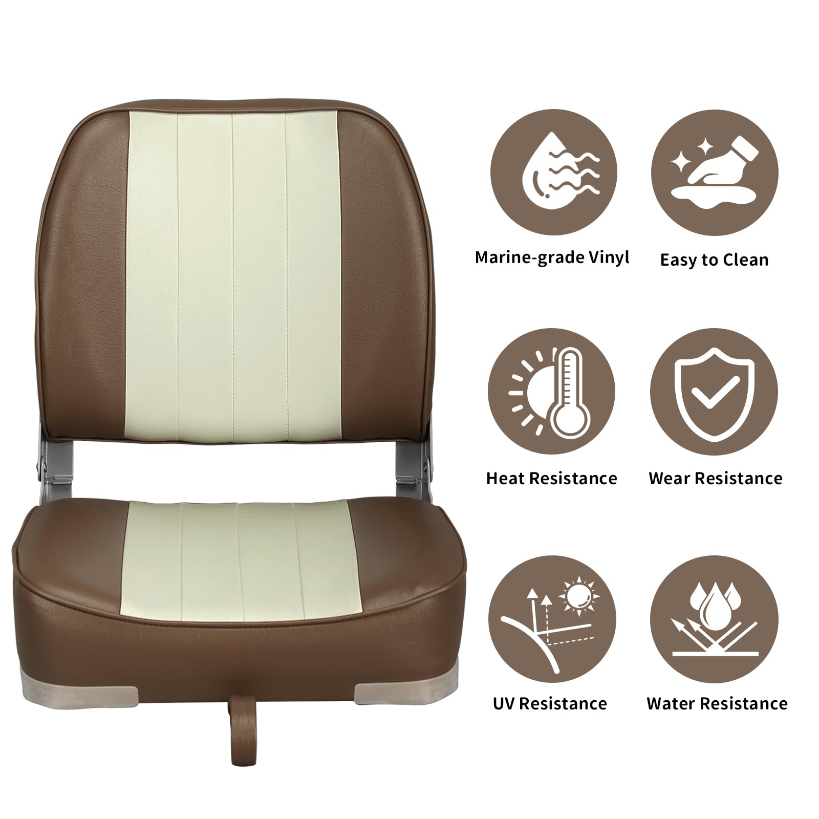Asiento plegable para barco con respaldo bajo de Leader Accesories, A-Brown/Sand