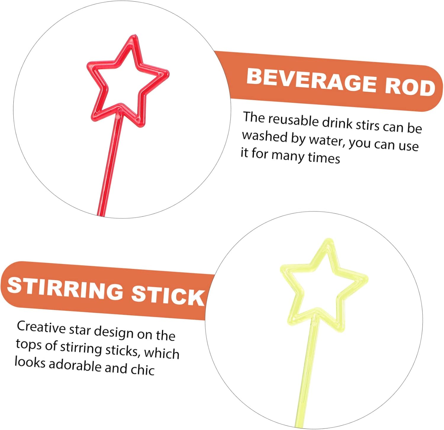 SECFOU 30pcs Star Shaped Mixing Sticks Reusable Plastic Cocktail Stirrers for Juice and Beverages for Parties and Bars Random Colors