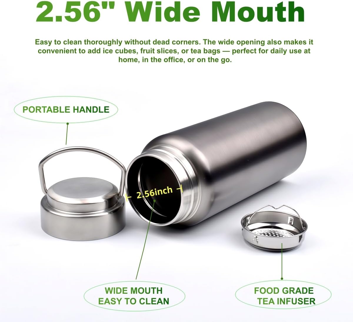 12oz Stainless Steel Vacuum Insulated Water Bottle, Keeps Drink Cold up to 24 Hours & Hot up to 12 Hours Leak Proof and Sweat Proof Large Capacity Wide Mouth Metal Bottle - Image 8