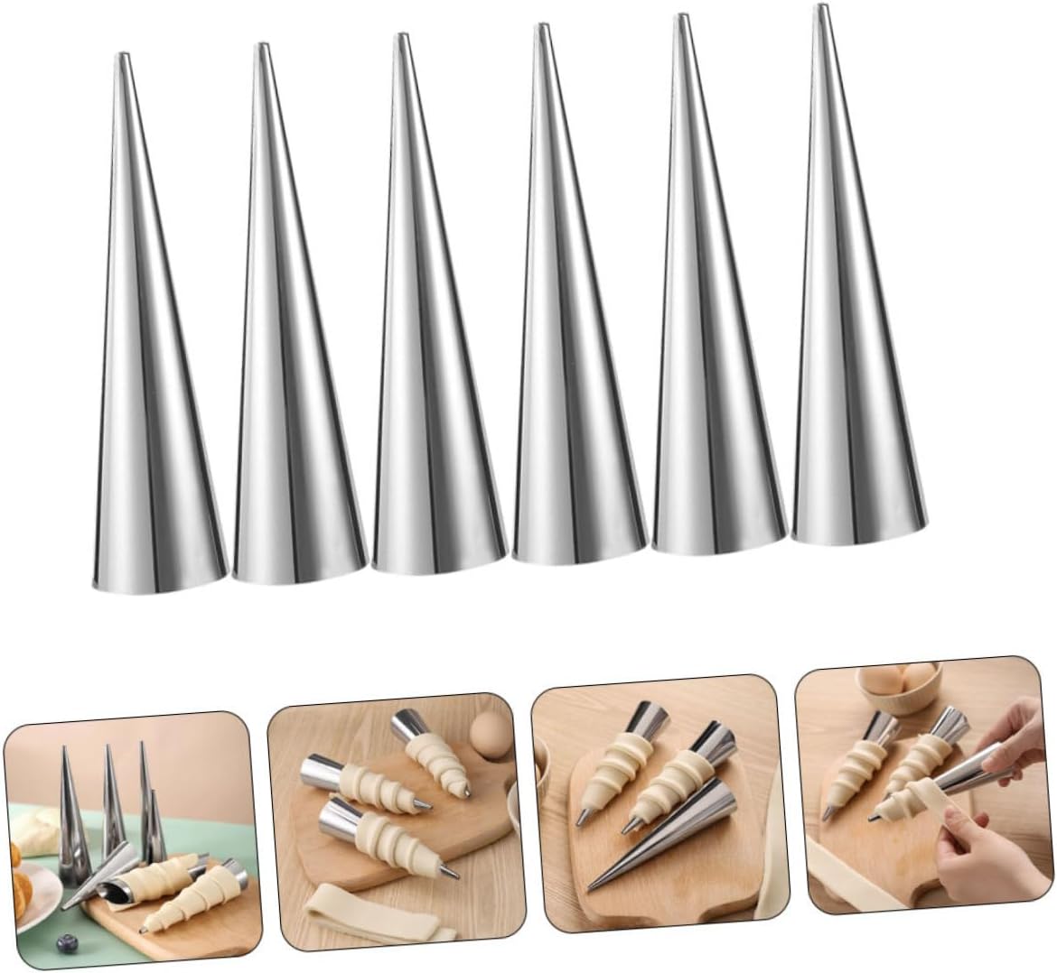 KICHOUSE 6pcs Horns Molds Stainless Steel Cone Shaped Molds for Croissant Baking Reusable Pastry Mould