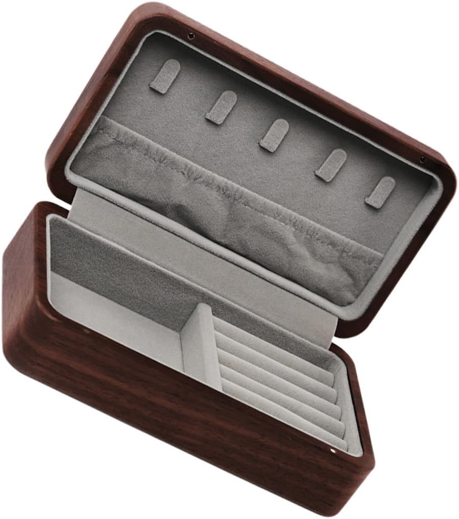 Walnut Jewelry Storage Case Retro Portable Travel Box for Rings Bracelets