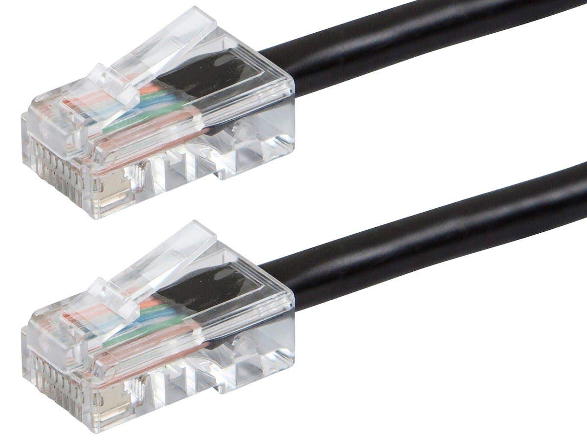 Monoprice ZerobootCat5e Ethernet Patch Cable - Network Internet Cord - RJ45, Stranded, 350Mhz, UTP, Pure Bare Copper Wire, 24AWG, 50ft, Black