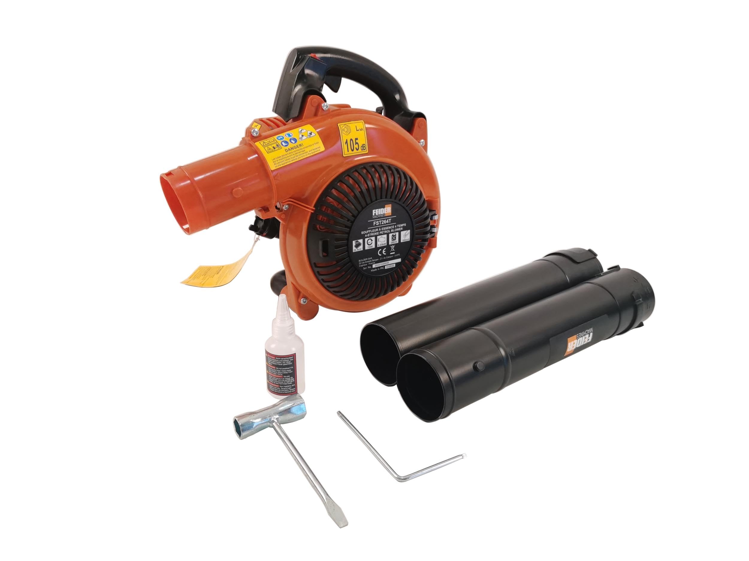 Feider Soplador Térmico 26.5 cm³ Potencia 650 W Motor 4 Tiempos, Flujo de aire 690 m³/h, Sistema Antivibración, Depósito 280 ML, FST264T