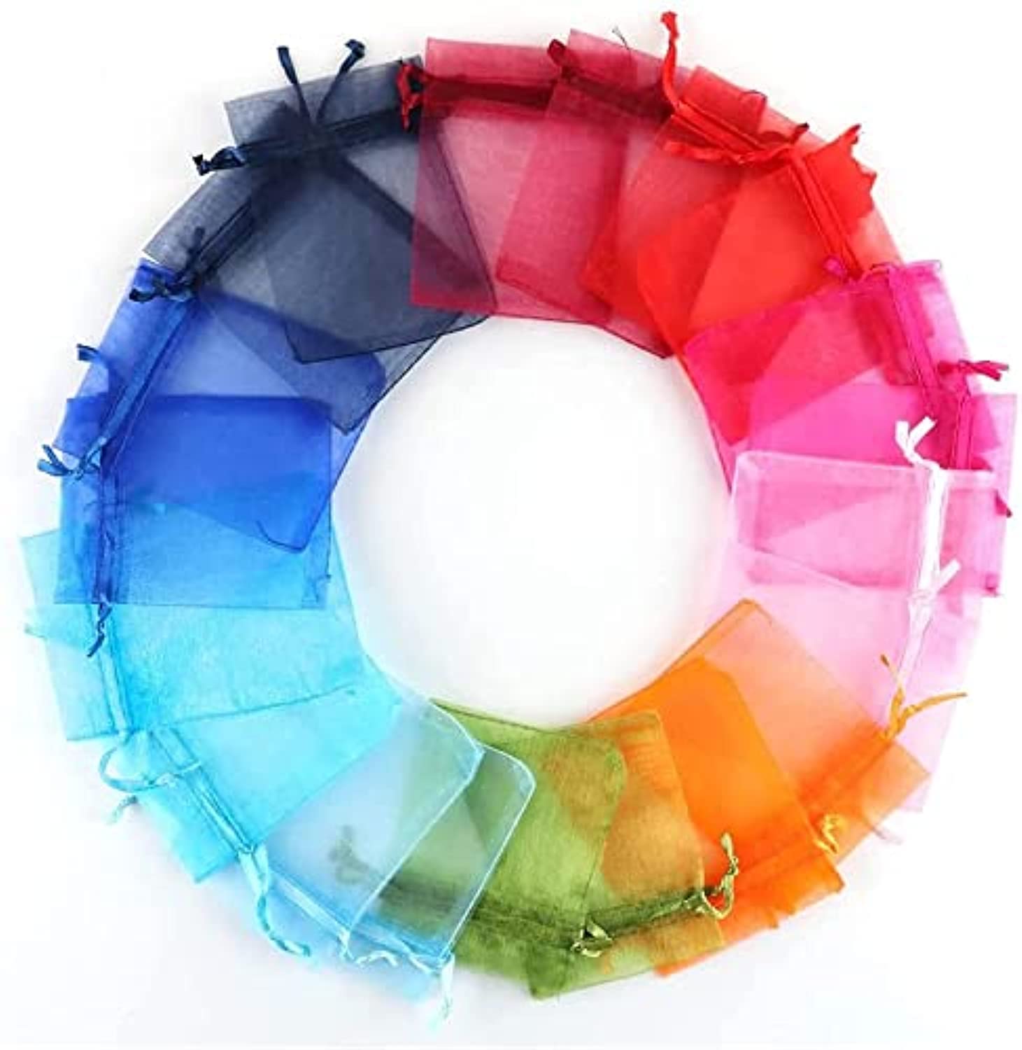 Organza Bags, 50pcs Sheer Bags Wedding Party Favor Bag Gift Jewelry Drawstring Pouches for Wedding Party Arts Crafts, 7 * 9cm, Mixed Colors