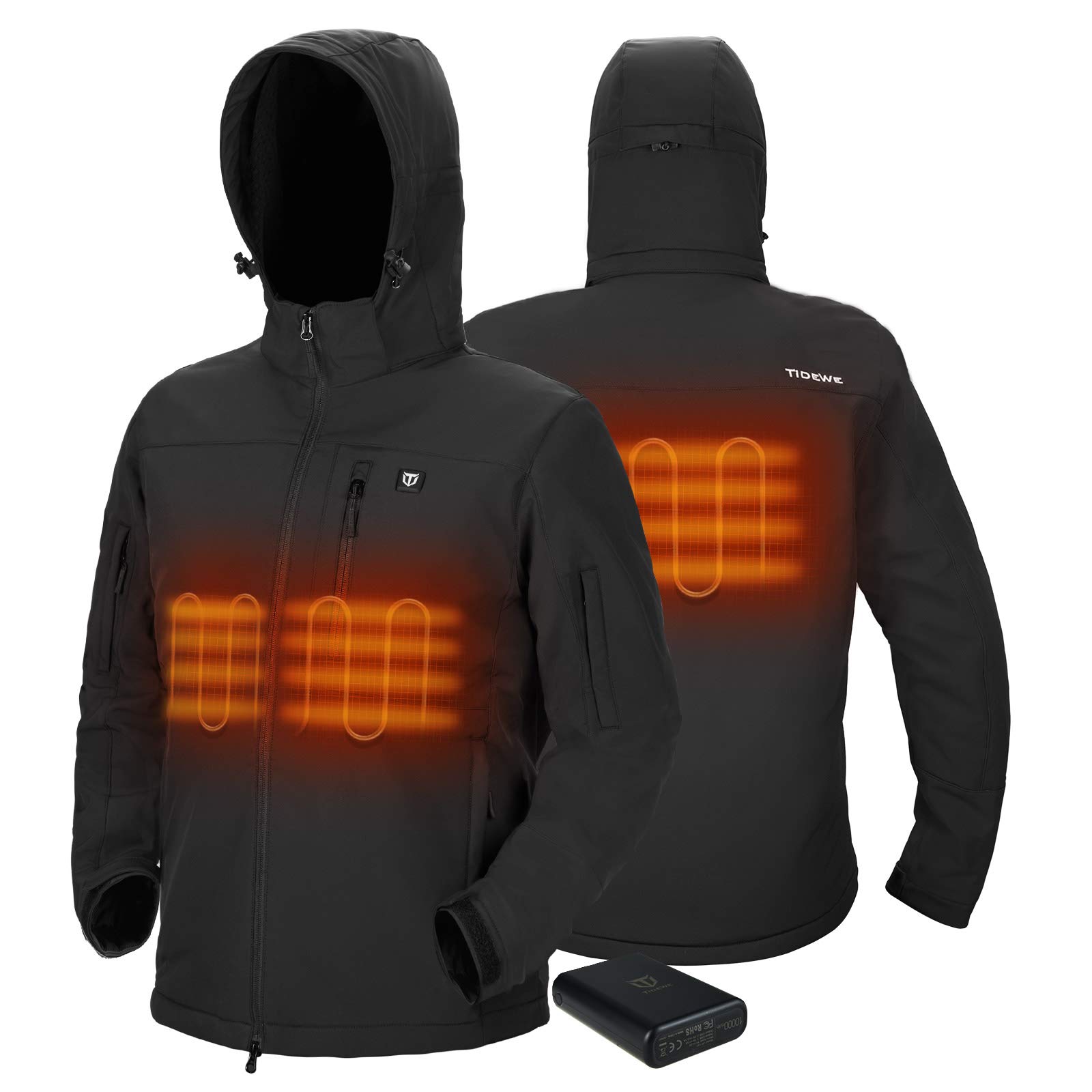 TIDEWE Heated Jacket for Men with Battery Pack, Heated Coat (Black, Size XXL)