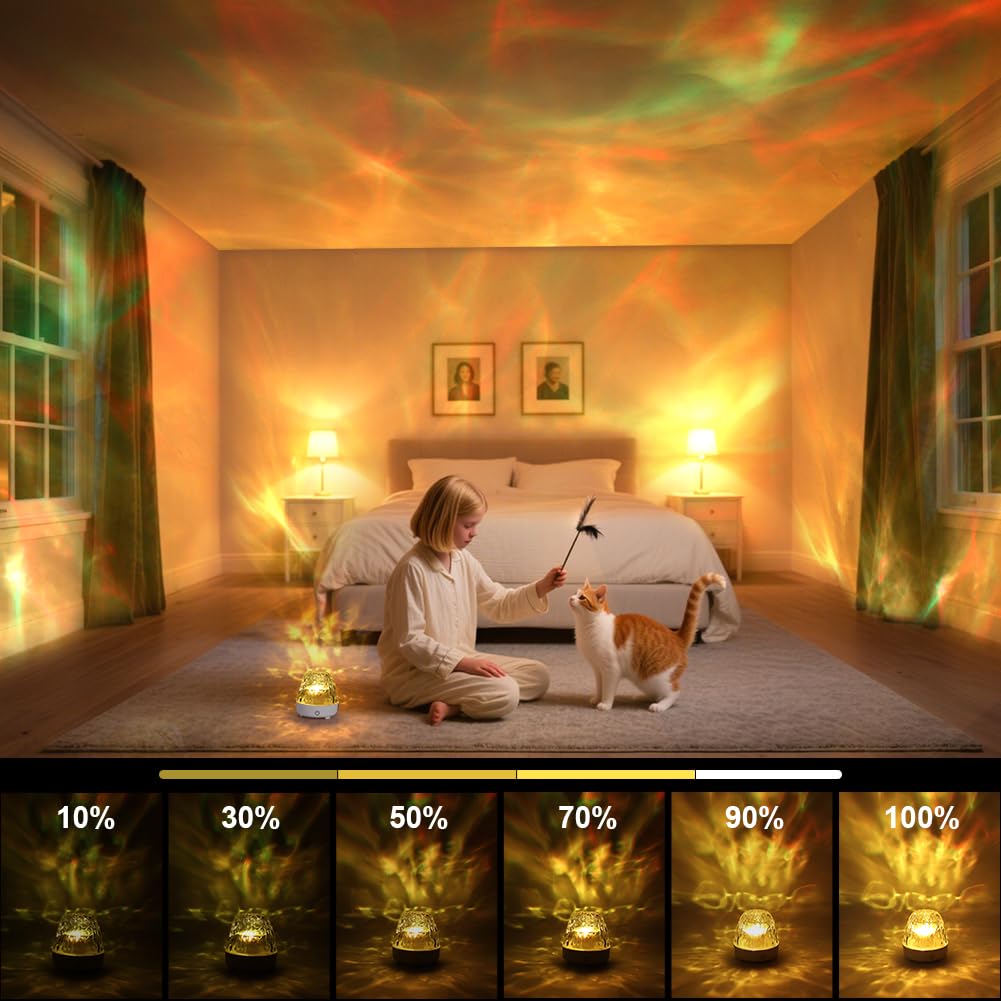 URAQT Ocean Lamp Aurora Nachtlampje, Ocean Wave Plafondprojector, Sensorische Nachtlampjes met 16 Kleuren, 30 Verlichtingsstanden, Noorderlichtkubus, Cadeaus voor Kinderen, Vrouwen, Mannen