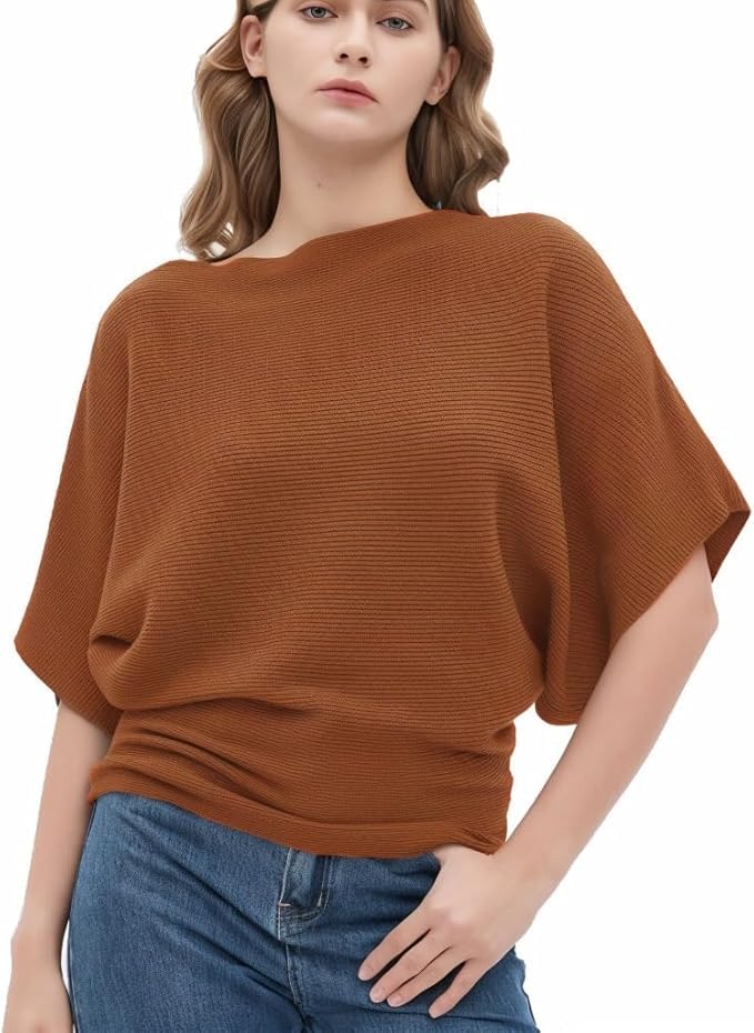 Image of Zilcon Woman Fashion Ribbed Batwing Sleeves Bagy Balloon Style Fit Tops for Women Women Formal, Casual, Office, Date, Outing, Party Tops