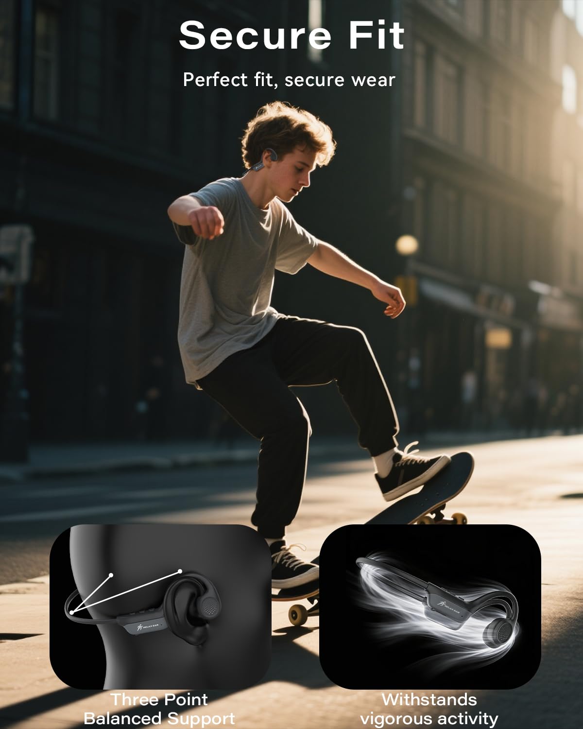 SANOTO Knochenschall Kopfhörer, Open Ear Kopfhörer Bluetooth 5.3 Bone Conduction Kopfhörer Kabellos wasserdichte Schweißfeste Sportkopfhörer Kopfhorer für Läufer Fahrrad Radfahren Fitness (Schwarz)