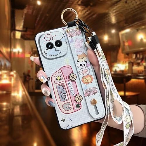 Phone Case Compatible with VIVO IQOO Z11 Turbo, Wrist Strap Silicone Ring Cartoon Back Cover Waterproof Wristband Durable Design