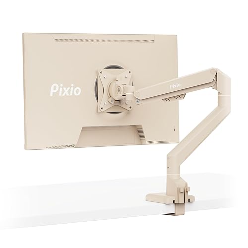 Pixio PS1S Wave Beige Single Monitor Arm Stand Desk Mount - Fits up to 32 inches Monitors and up to 19.8lbs. VESA Compatibility and Integrated Cable Management - Single - Beige