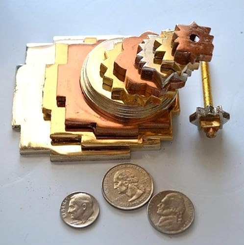 Miniatura 6 de Sri Shree Meru Yantra Yantram para manifestar abundancia, Vaastu Dosh, equilibrio de chakras (3 pulgadas Ashtadhatu 3 tonos polaco)