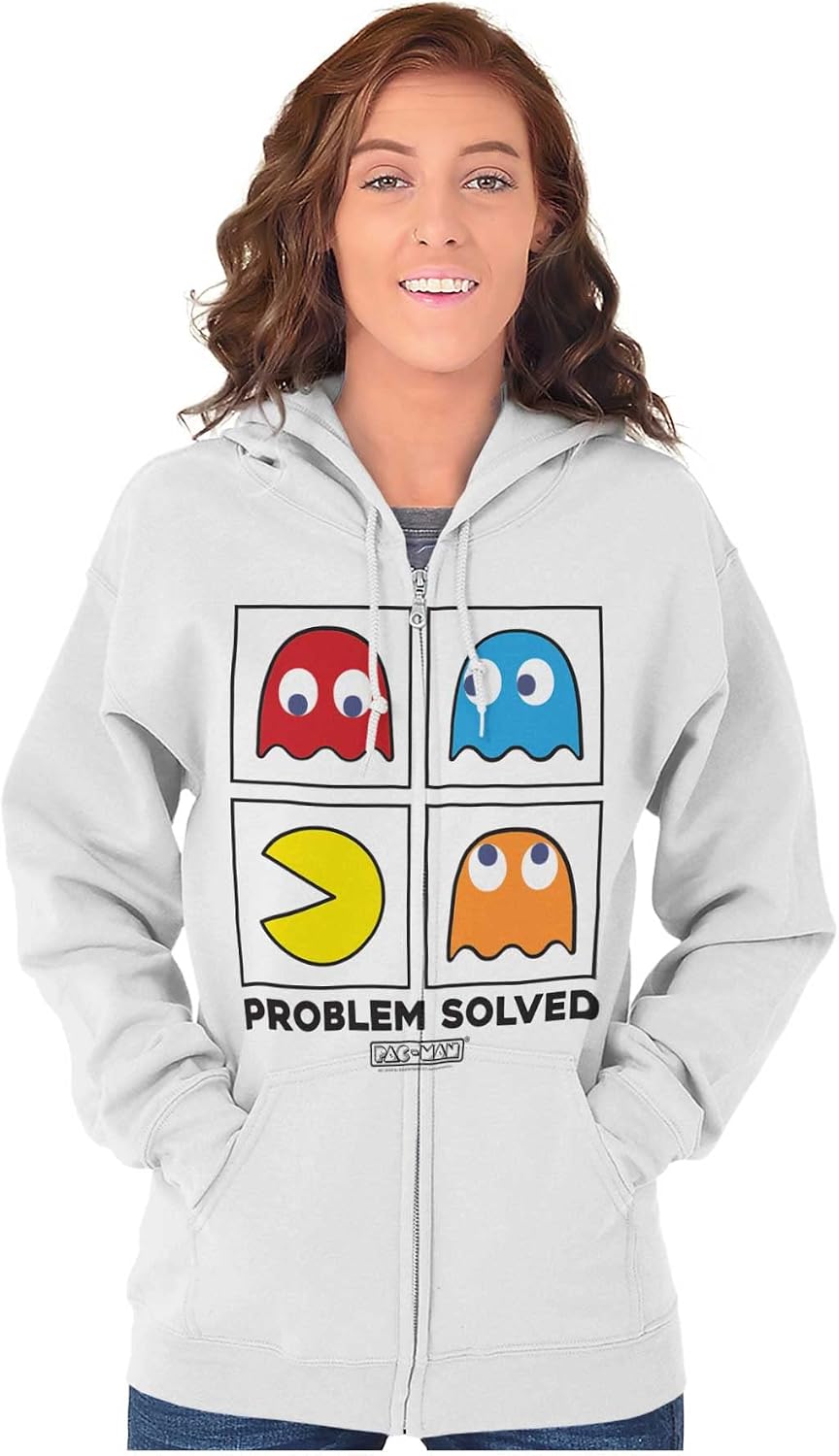 Brisco Brands Problem Solved Pacman Zip Up Hoodie Mens Womens