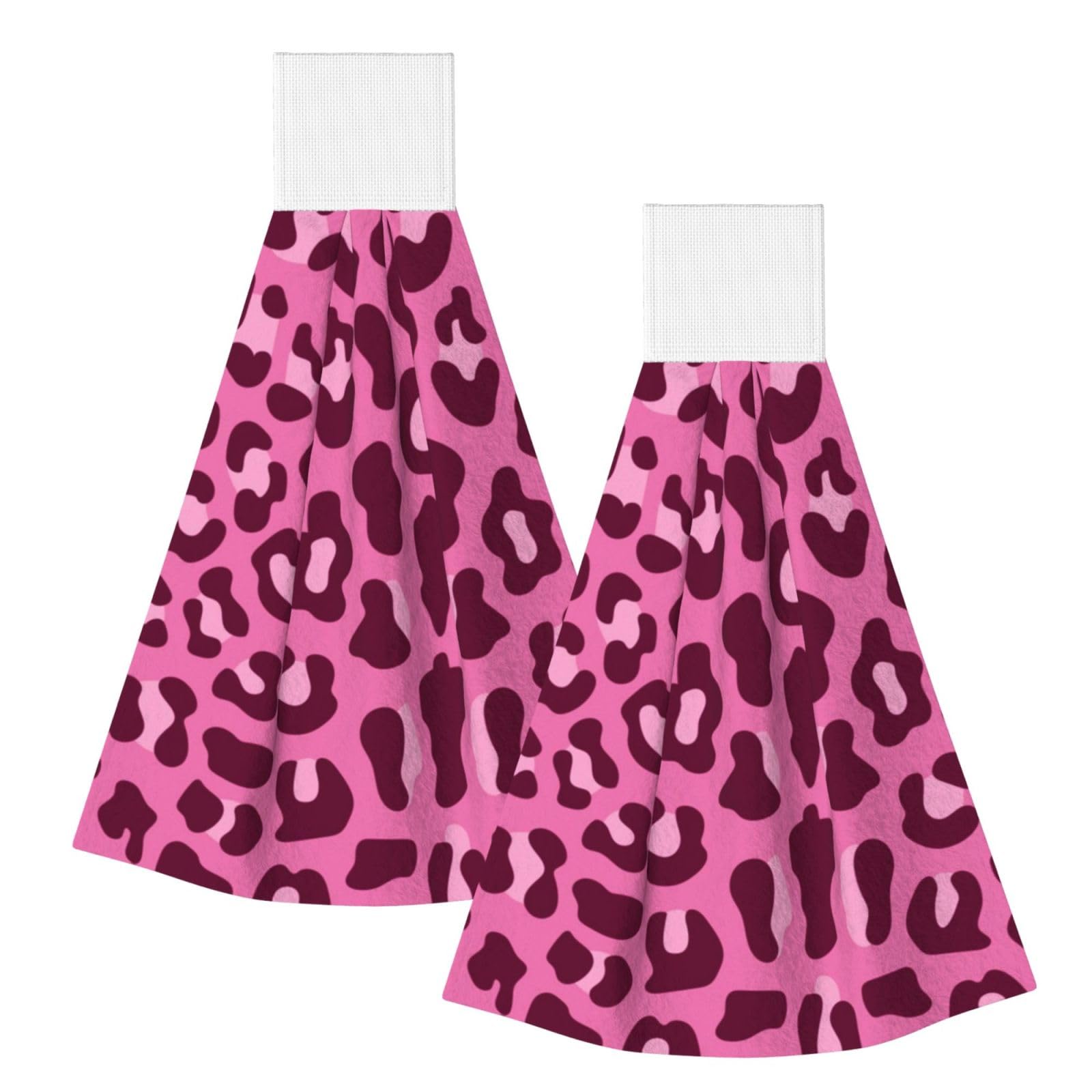 DOPKLNA Pink Leopard, 2 Pcs Hanging Coral Fiber Hand Towels for Bathroom, Absorbent Kitchen Towels