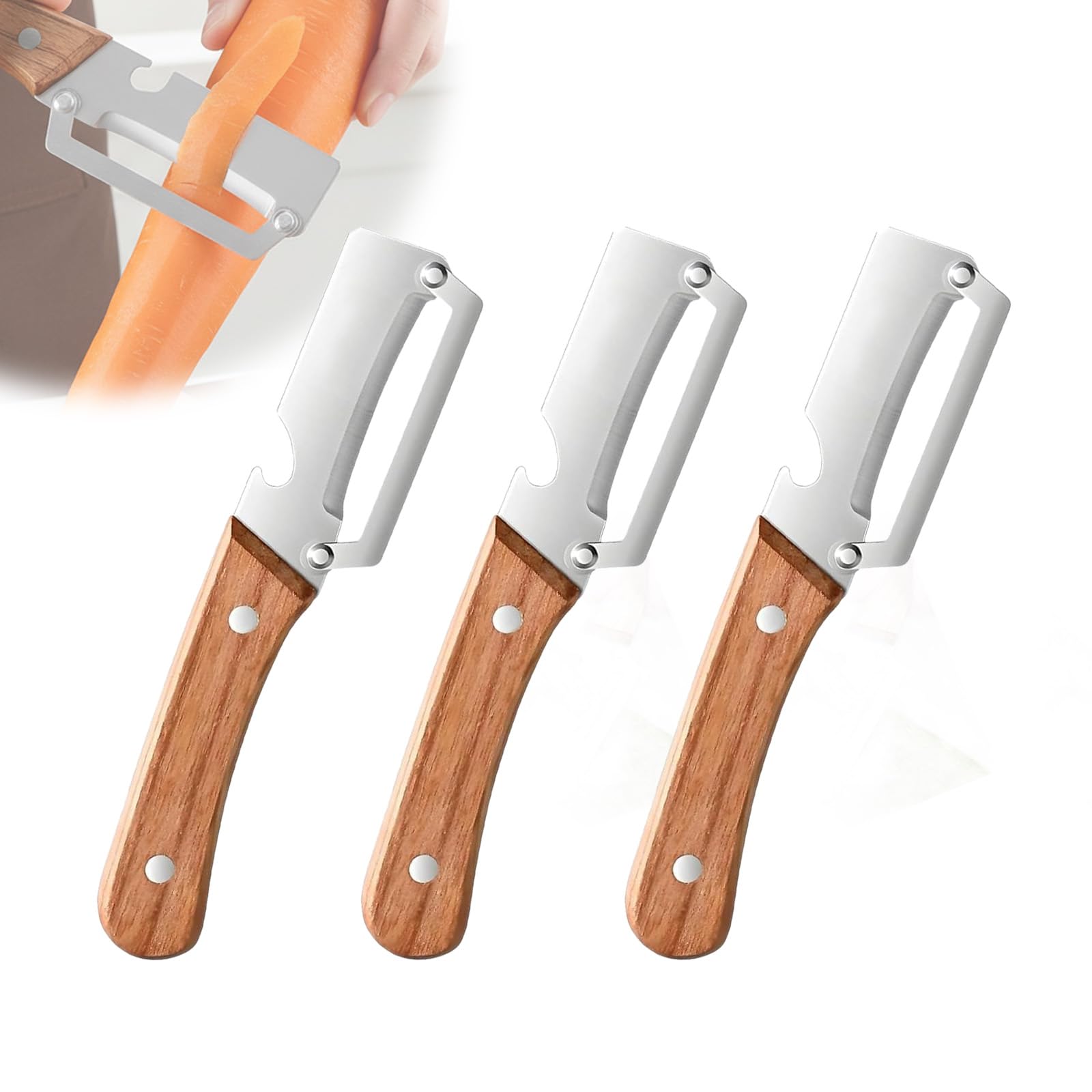 Sakerplus Multifunctional Vegetable Peeler, Ergonomic Wooden Handle Stainless Steel Blade, Contour-Flow for Kitchen Prep, Camping, and Outdoor Cooking