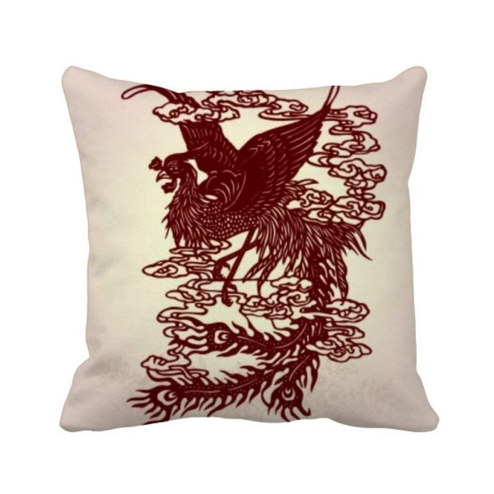 Coussin phénix de 40x40cm imprimé oiseau chinois multicolore pour la déco