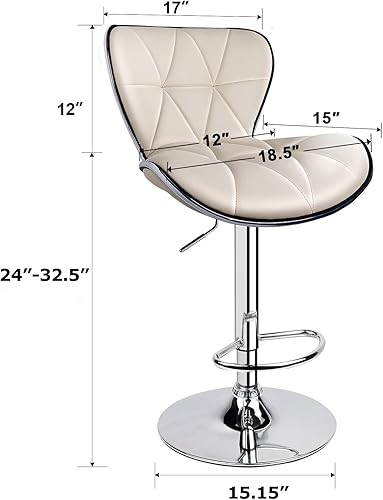 Miniatura 3 de Taburetes de bar giratorios ajustables con respaldo de cáscara, cuero sintético acolchado con espalda, juego de 3 (negro)