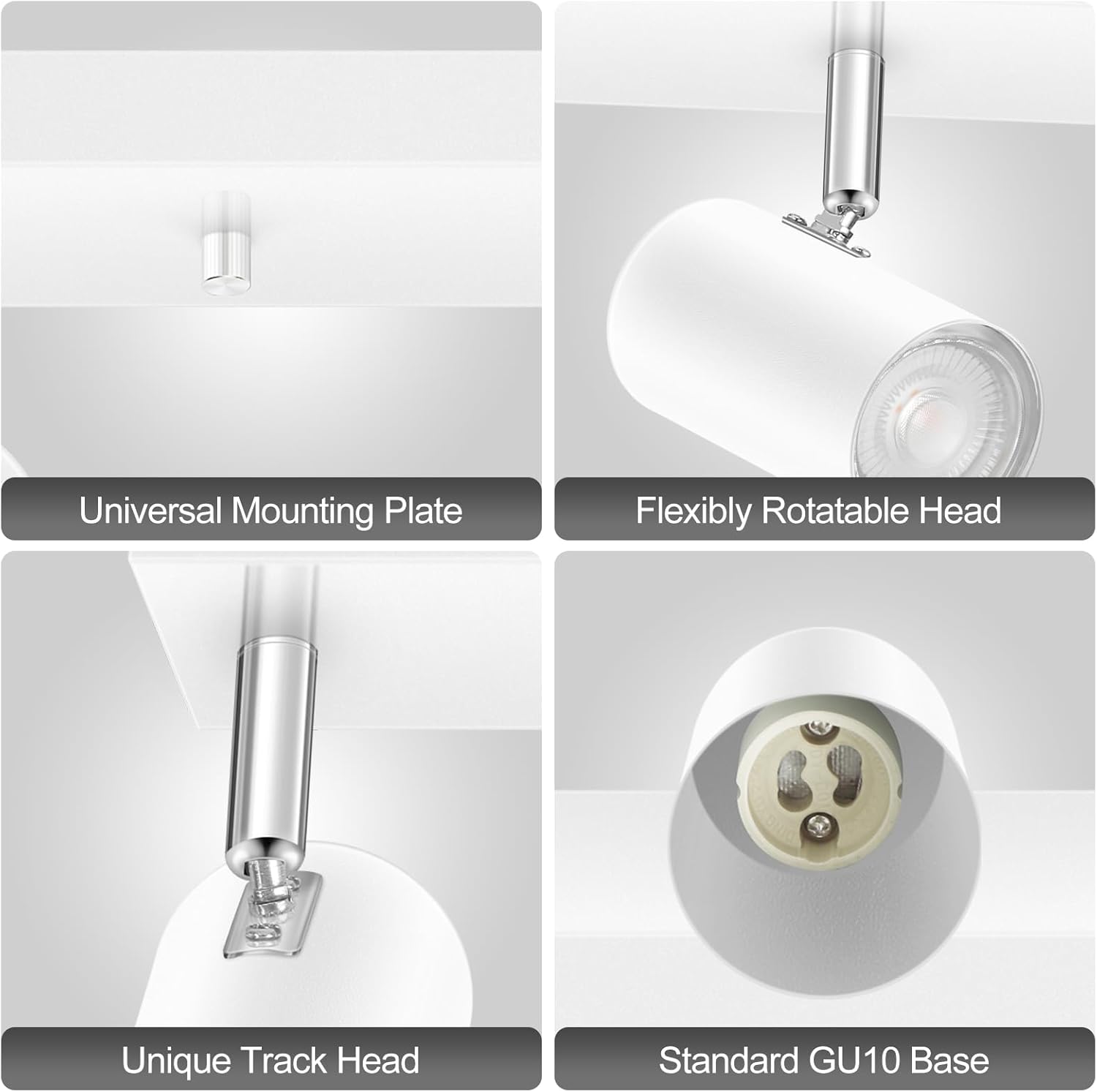 Plug in Track Lighting, 3 Light Ceiling Lighting Kit, White 3 Way Modern Wall Spotlight, 15 FT Cord,Flexibly Rotatable Complete Light Kits for Kitchen Cabinet Gallery Bar Living Room（No Bulb）