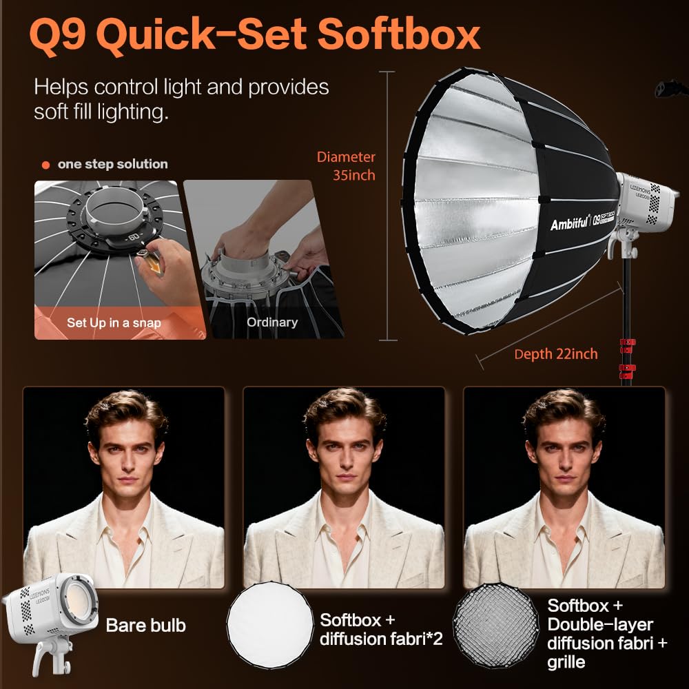 GODOX LE200Bi Kit d'éclairage vidéo LED COB Bicolore 220 W avec 90 cm boîte à lumière à Fixation Rapide, Pied de 280 cm, 2800 K-6500 K, CRI 98+, Bluetooth/DMX pour Studio, réalisation de vidéos You